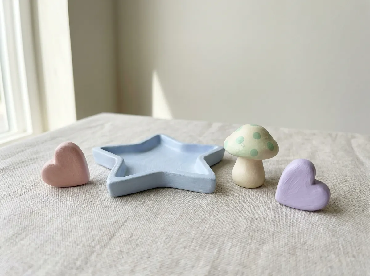 Figuras de arcilla pintadas a mano en colores pastel
