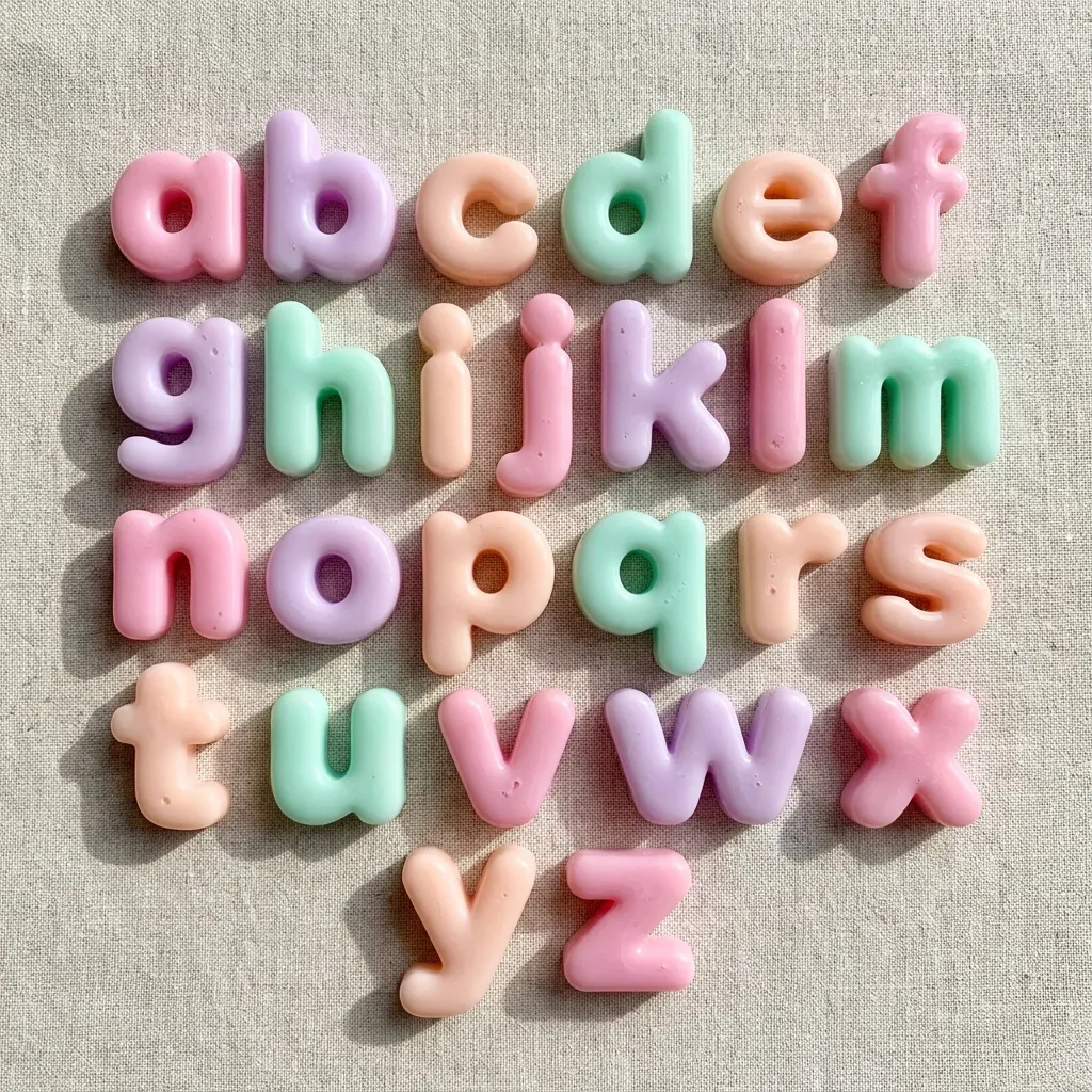 Abecedario completo en letras bubble de resina pastel